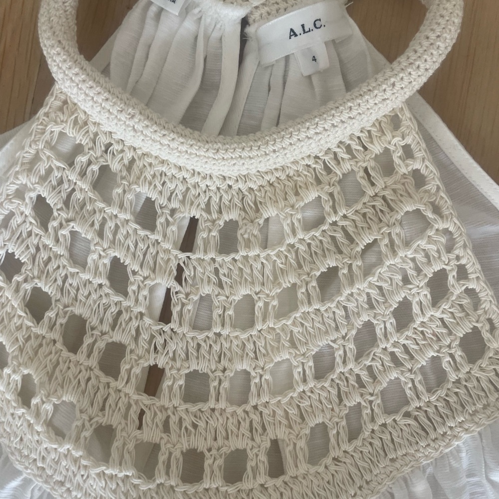 A.L.C. White Halter Blouse with Cream Crochet Detail - Picture 2 of 4